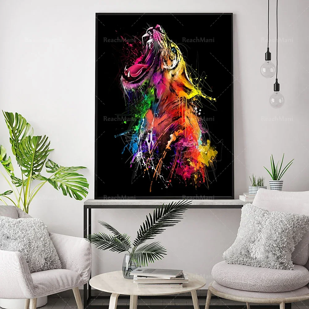 Watercolor Colorful Tiger Artwork Animal Painting Canvas Print Poster Wall Painting Living Room Decoration