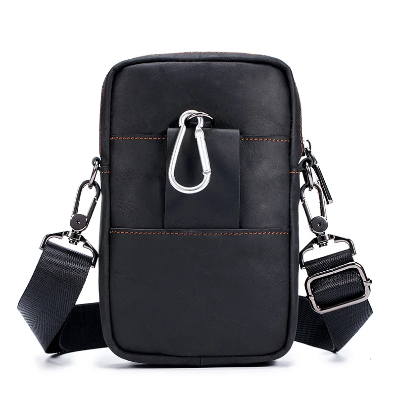 Crazy Horse-riñonera de cuero para hombre, Bolso pequeño para el pecho y el hombro, bolsa para teléfono, YB076, 2023, 100%