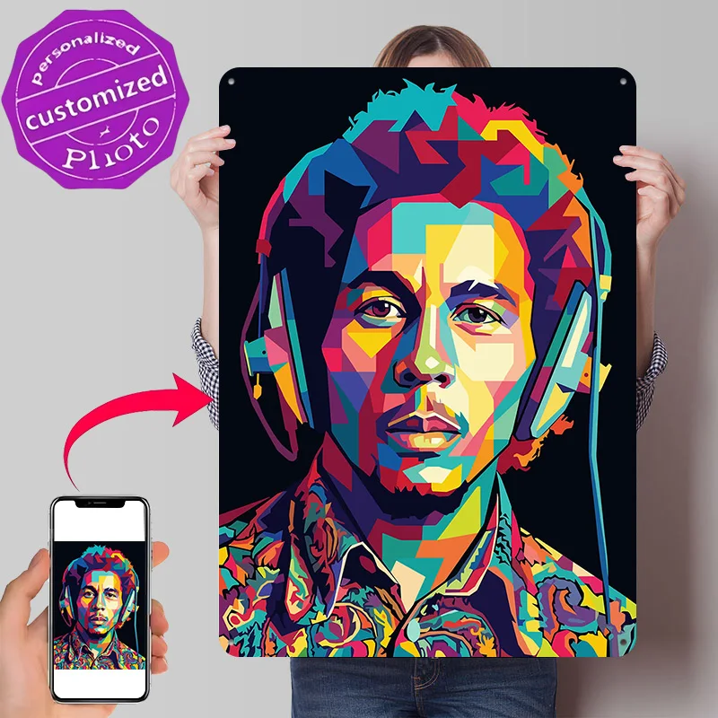 Bob Marley Pop Art Portrait 3D Printed Texture Poster Personalized Wall Art Retro Metal Tin Signs for Garage Accessories Bar