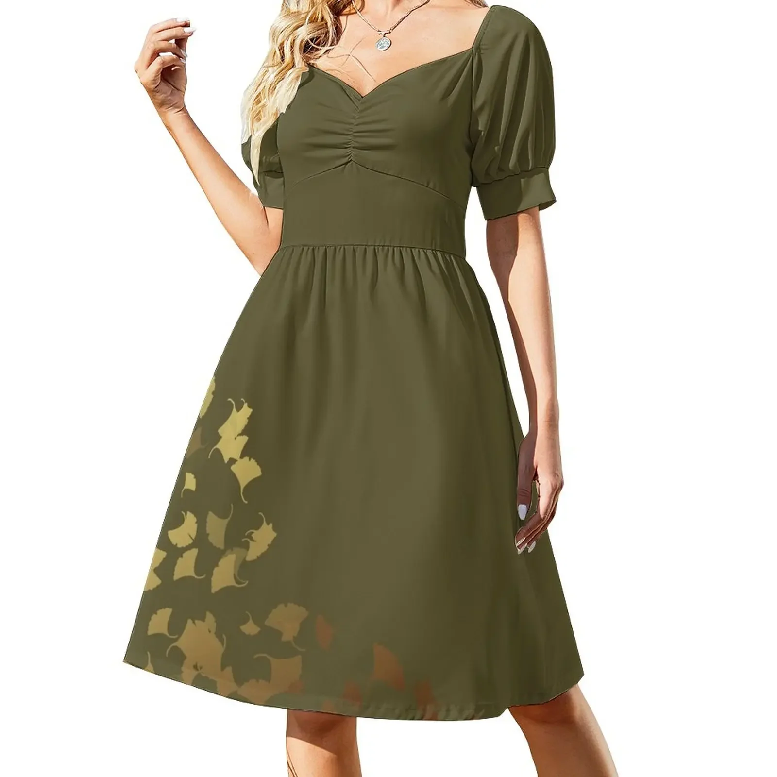 

Gingko Gold Short-Sleeved Dress luxury woman party dress dress korean style wedding guest 2025
