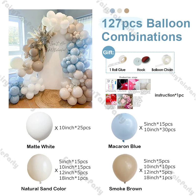 127pcs Neutral Balloons Garland Set Blue Smoke Brown Sand White Baby Shower Birthday Party Wedding Baptism Decorations Supplies