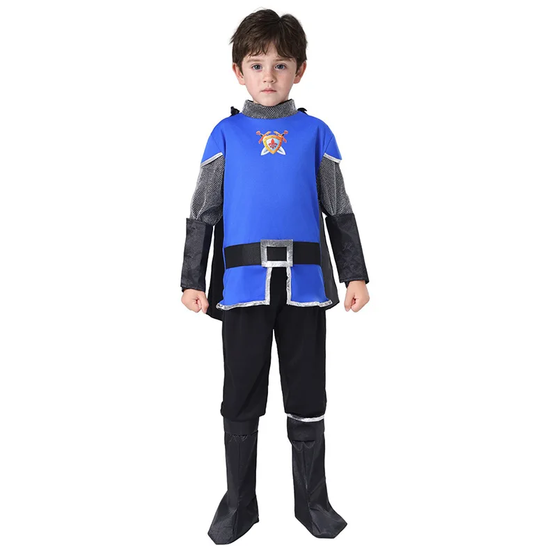 Bambini nobile medievale cavaliere blu Cosplay vestito Halloween carnevale festa a tema Costume