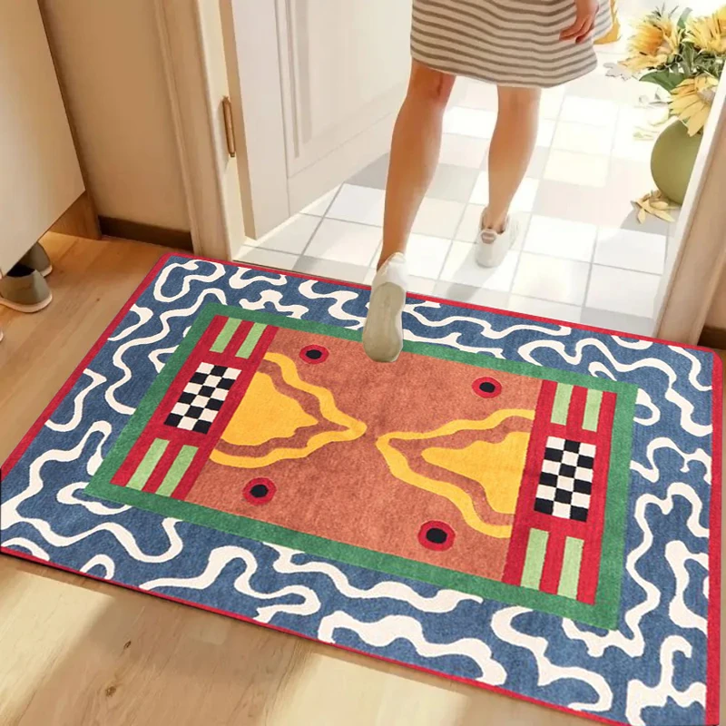 Retro Geometric Wavy Red Blue Yellow Non-slip Washable Door Mat for Entryway Mid-Century Decor Home Decoration