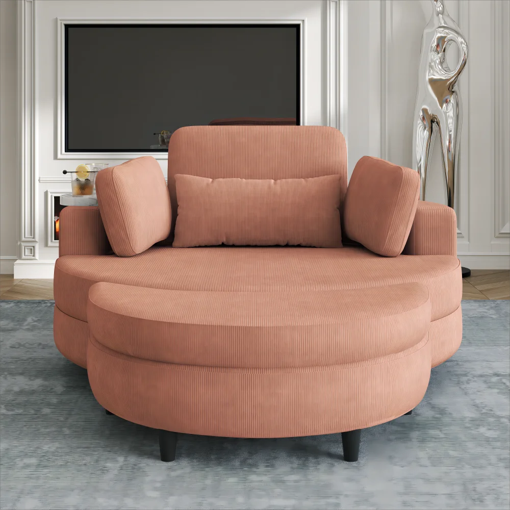 

Orange Corduroy Sofa W/ Two Throw Pillows, 51-inch A Waist Pillow and An Extra Tray Is Comfortable for A Small Apartment Bedroom