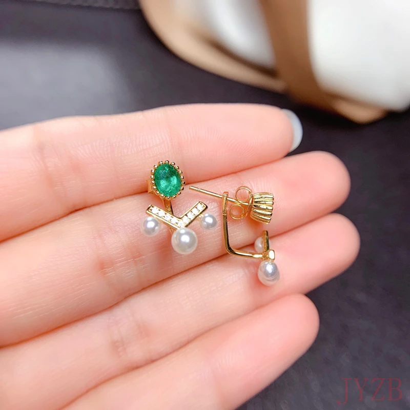 Design pearl female emerald oval earrings 925 sterling silver wedding earrings vintage earrings for women fashion