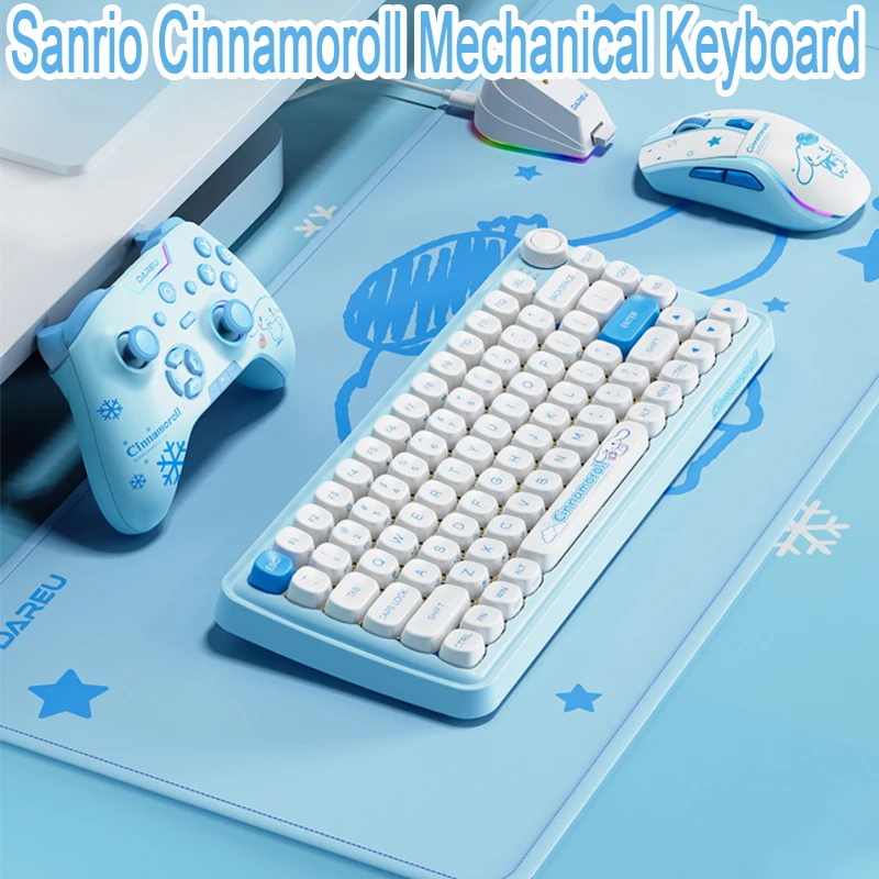 Sanrio Cinnamoroll Wireless 2.4g Kawaii Mechanical Keyboard Bluetooth 2000mah 82 Keys Light Volume Type-C Anime Gaming Keyboard