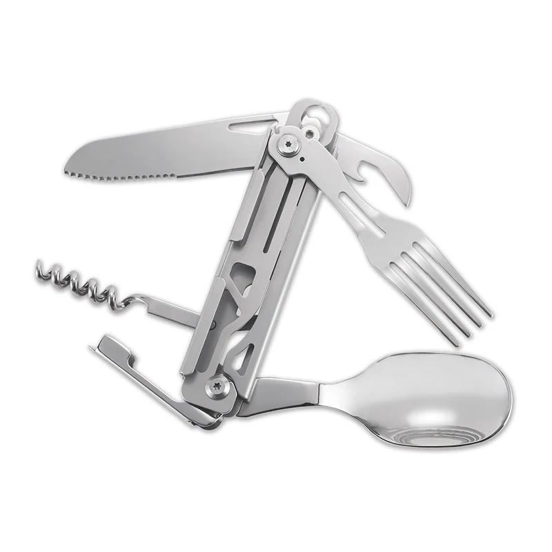 

GHK Outdoor Portable 6 in 1 Detachable Folding Knife Spoon Fork Cutlery Set Camping Utensils