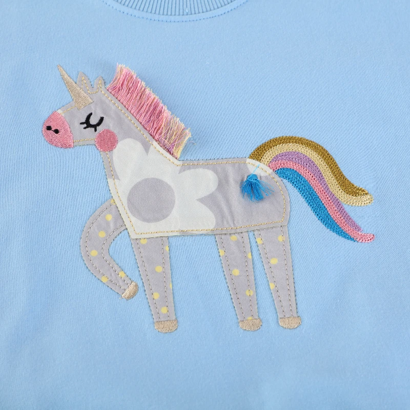 Little maven 2-teiliges Kinderoutfit für Mädchen, Herbst/Frühling 2026, Neue Cartoon-Einhorn-Oberteile, Kapuzenpullover, Sweatshirts für Kinder von 2-7 Jahren – Detail 5
