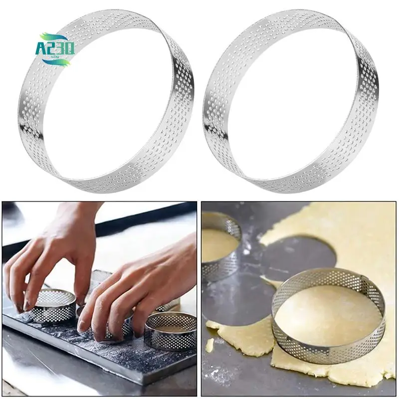 

A23Q-10 шт. круглое кольцо для пирога из нержавеющей стали, форма для пирога с башней, инструменты для выпечки, перфорированное кольцо для мусса для торта, 8 см
