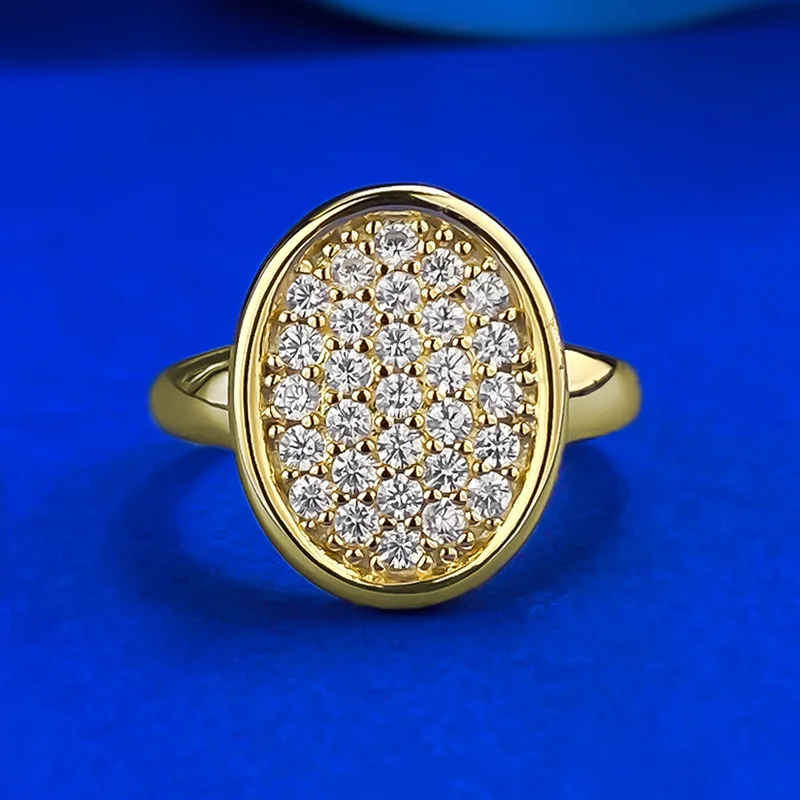 

925 Sterling Silver Gold Plated Pave Cubic Zirconia Fashion Oval Shape Ring for Women