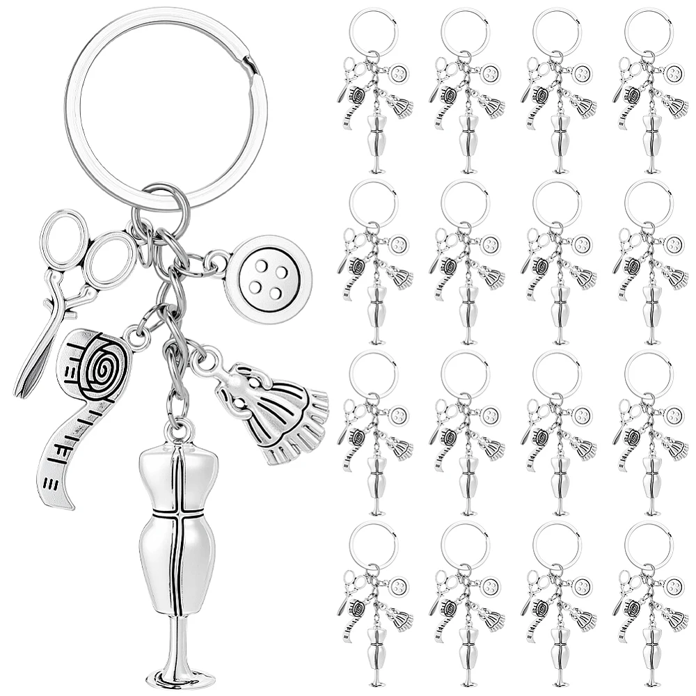 1 Box 20Pcs Sewing Keychain Bulk Quilting Key Chains Set Silver Metal Knitting Charms Keyrings Keychain Accessories for Quilters