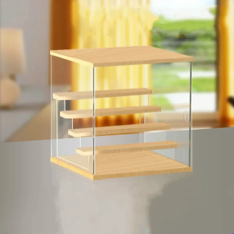 2-4 Tier Wooden Shelves Displaying Storage Box Riser Display Stand Case Led Light Clear Acrylic Showcase Figure Riser Perfume