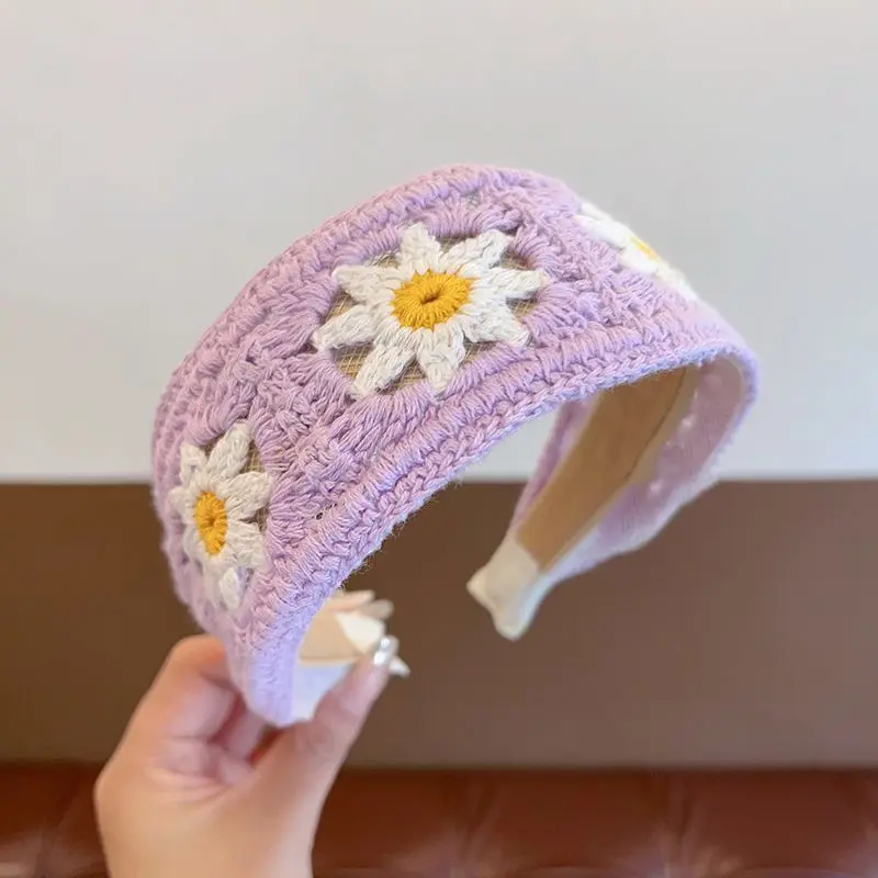 Little Daisy Cherry Knitted Wide Edge Girl's High Headband with Broken Hair Sorting Artifact Hair Hoop Hair Ornament Headpiece image 4