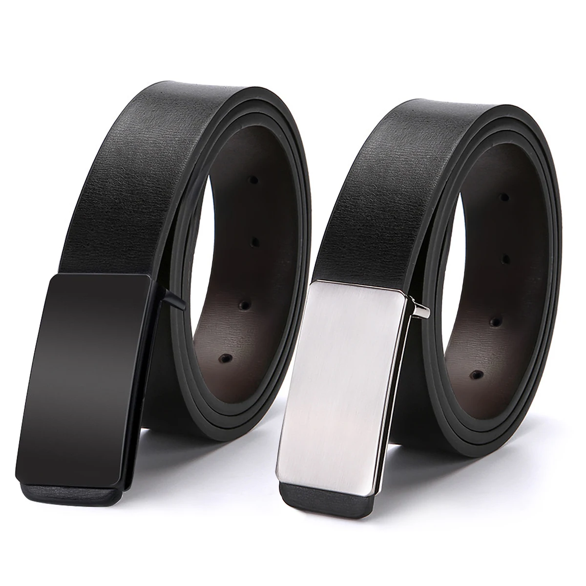 

3.3cm Business Men's Belt Alloy Buckle All-match Black and Brown Double-sided Belt for Men