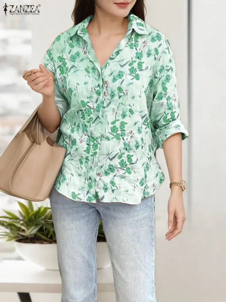 ZANZEA 2025 Vintage Women Long Sleeve Shirts Blouse Bohemian Floral Print Casual Tops Autumn Lapel Loose Stylish Blusas Clothing