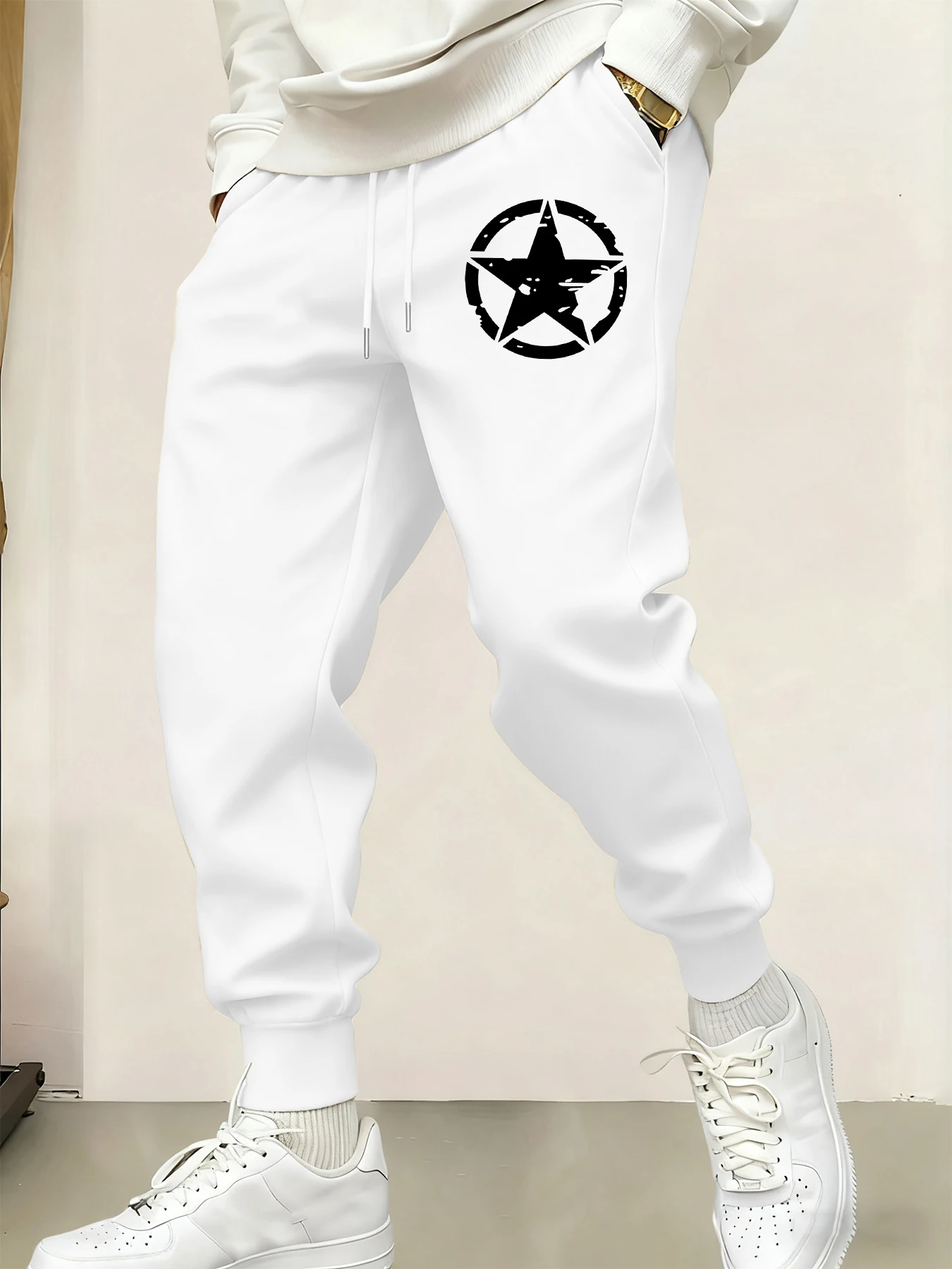 

Брюки с креативным принтом в виде круга и пентаграммы, мужские флисовые брюки с карманами, осенние модные бритвенные уличные спортивные штаны с эластичной резинкой на талии