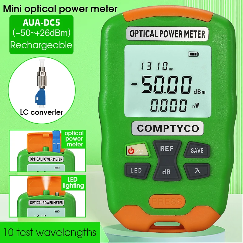 

COMPTYCO Mini 2 in 1 Optical Power Meter OPM Optical Fiber Tester with LED Lighting -50+26/-70+10dbm(Optional) AUA-DC5/DC7