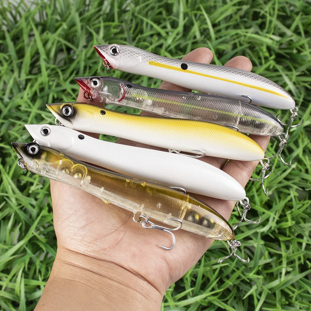 Chan's Huang 5PCS Floating Pencil Fishing Lure Popper 80MM 5.6G / 120MM 18.4G Artificial Snake Hard Topwater Bait Walking Spook