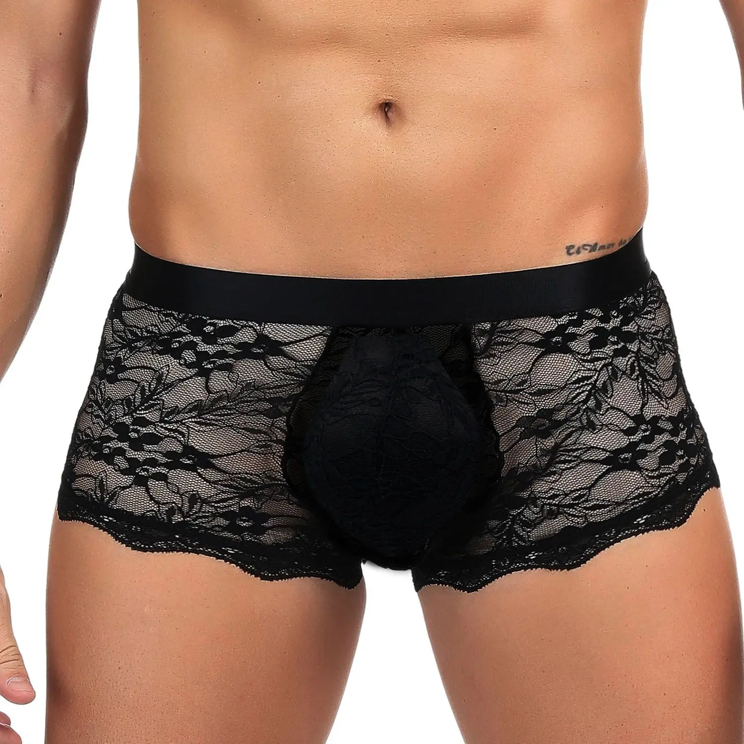 Comeondear Sexy Underwear Man Black Shorts Panties For Boxers Male Seamless Hot Erotic Strappy Lace Up Sissy Hollow Underwear