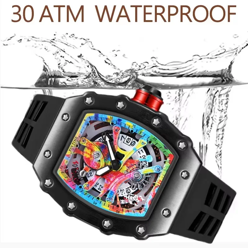 Luxury Watch Men Wrist Watches Tonneau Multifunction Graffiti Dial Auto Date Waterproof Sports Casual Clock Men Quartz Watches view 3