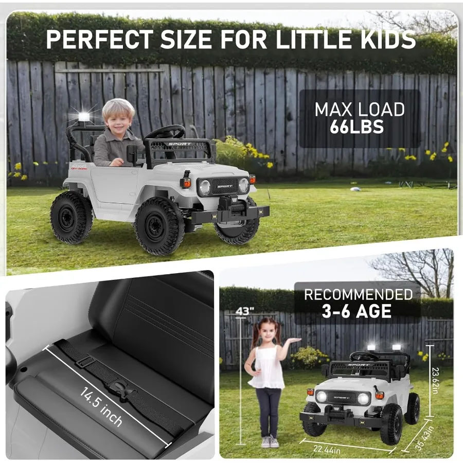 Ruedas eléctricas de 12V con Control remoto para niñas, coche eléctrico para Jeep de 3 a 5 años con suspensión de resorte, Bluetooth Music LE