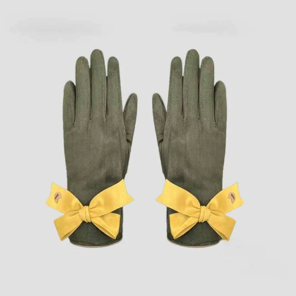 

Универсальные перчатки с двумя пальцами, мягкие утолщенные замшевые перчатки с сенсорным экраном, теплые женские варежки с бантом, антихолодные варежки для катания на лыжах