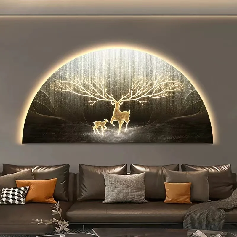 ModernLightLuxury Living roomDecoration painting LED lights reindeer wall hanging painting high-end bedroom bedside mural