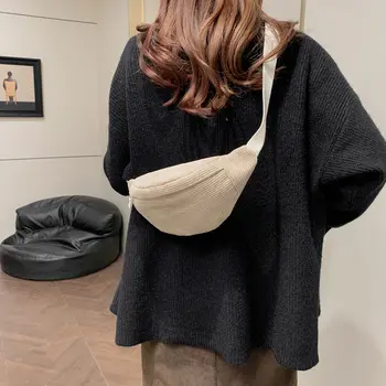 女士休閒燈芯絨腰包 時尚腰包 香蕉形腰包 臀包 單肩斜挎胸包 口袋 8 最佳銷售 女性腰包 - №6