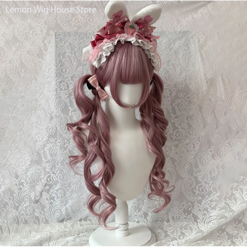 Picture 6: Black Wig with Pink Cosplay Wigs with Bangs  Lolita Long Curly Hair Wig Woman Party Cosplay Wig Natural Heat Resistant