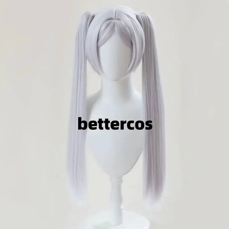 Peluca de Cosplay Frieren, pelucas Frieren largas de alta calidad, color gris plateado, pelo sintético resistente al calor, pelucas de Anime para fiesta + gorro de peluca