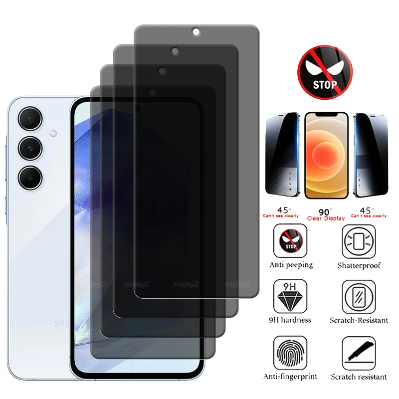 

1/2/3/4Pcs For Samsung A55 Glass Samsung Galaxy A55 Tempered Glass 9H Privacy Anti-Spy Cover Glue Screen Protector Samsung A55