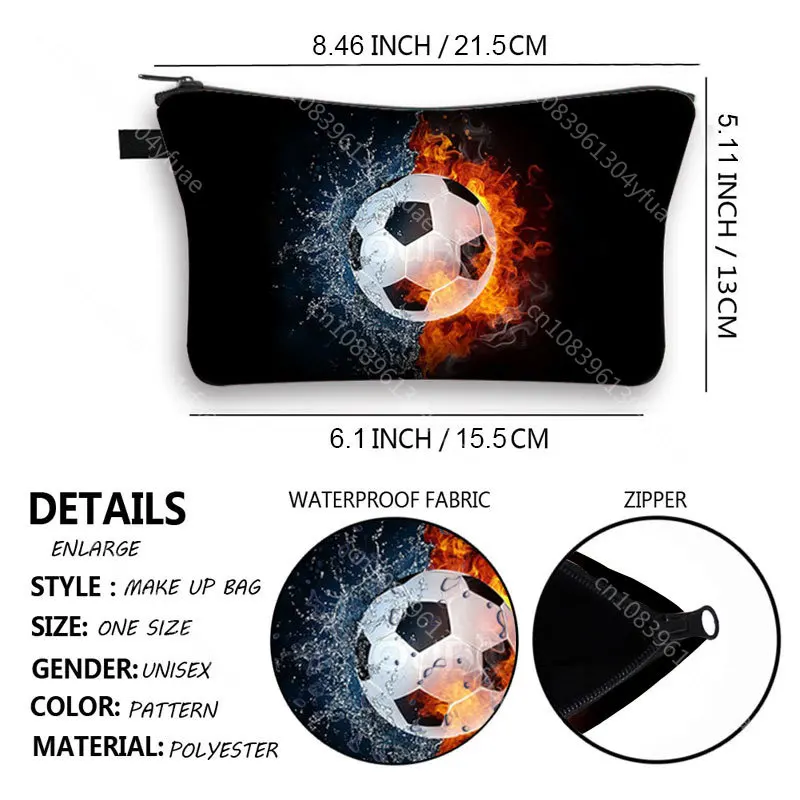 Cool Footbally / Soccerly Fashion Storage Bag Woman Cosmetic Bag Organizer Portable Makeup Bag For Travel Teenager Boy Gift