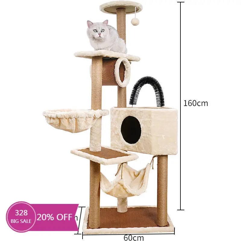 Treehouse Style Cat Tower Realistic Bark Texture Perch Condo Natural Look