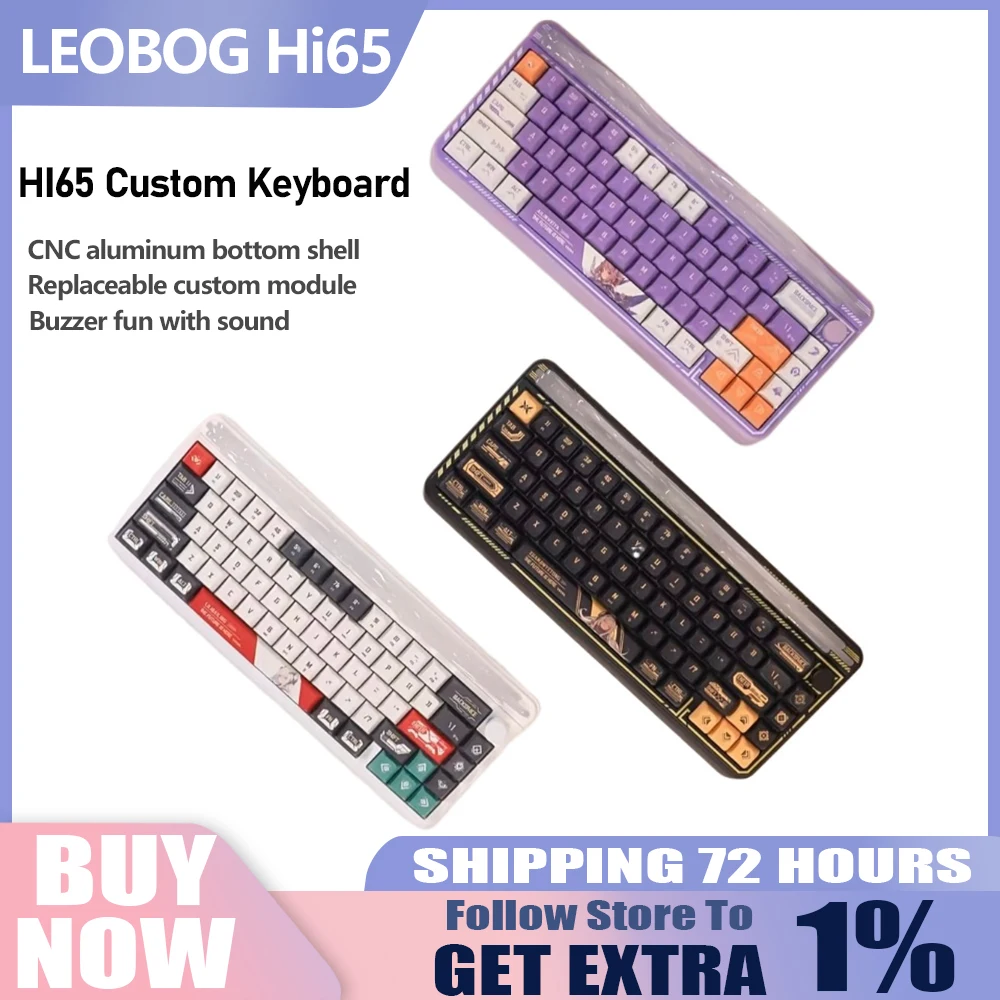 

LEOBOG Hi65 Беспроводная механическая клавиатура Трехрежимная игровая клавиатура с горячей заменой RGB Игровая клавиатура 4000 мАч Прокладка с мультимедийной ручкой ПК
