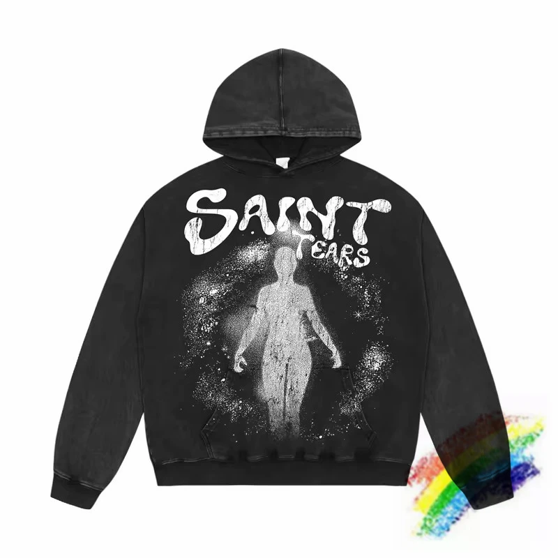 Washed Saint Tears Hoodie Men Women Unisex Vintage World Wide Oversize Casual Pullovers