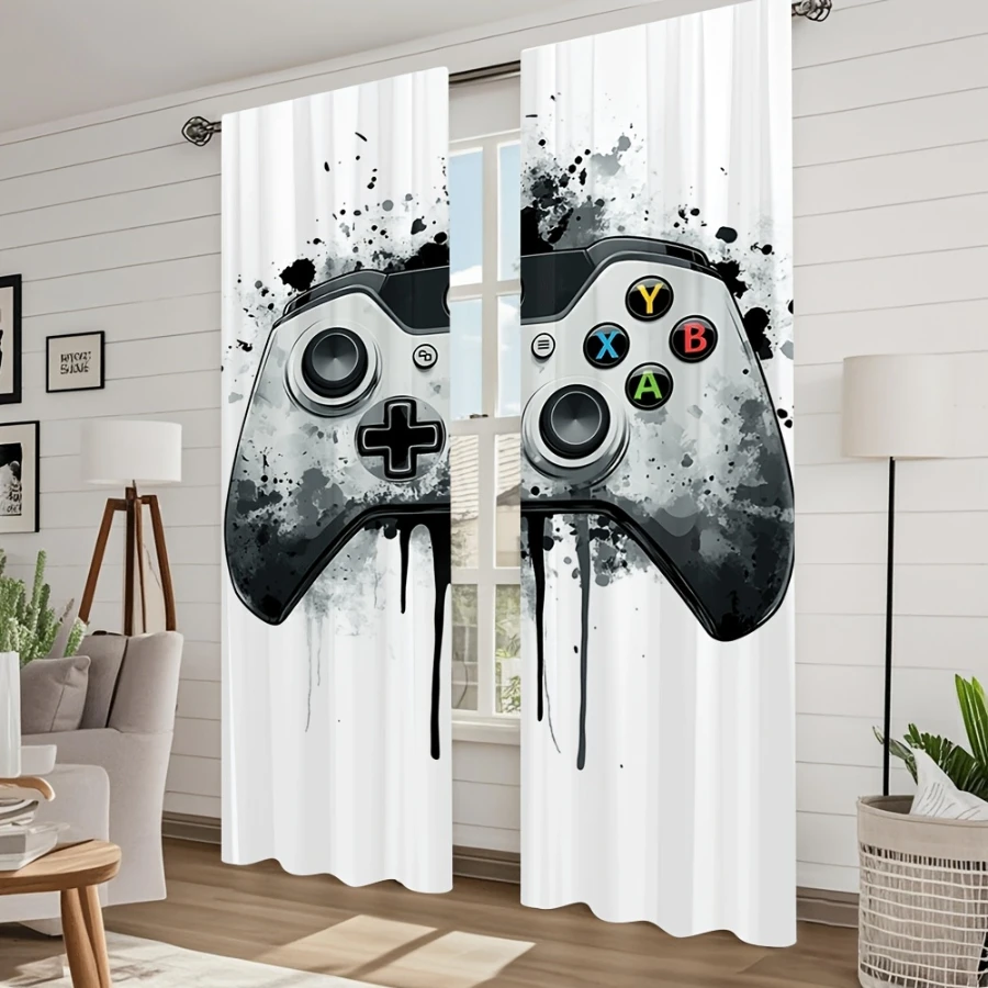 2PCS Digital Printed Curtains with Ink Wash Handle Design, Stylish Window Drapes for Living Room Bedroom Home Decoration