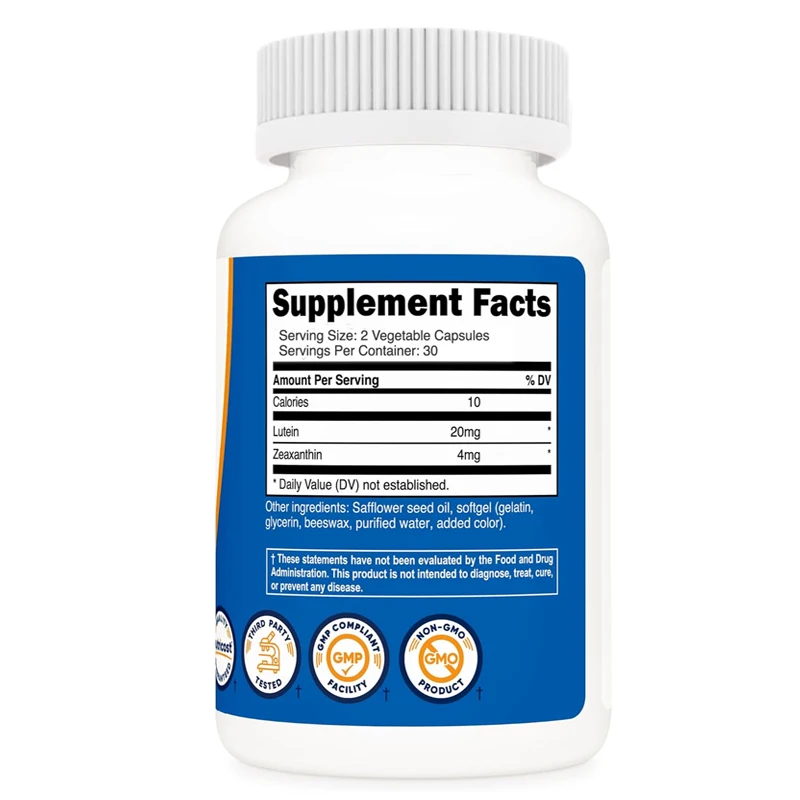 Zeaxanthin contains 20mg lutein and 60 vegetarian soft capsules - effective, non GMO, gluten free