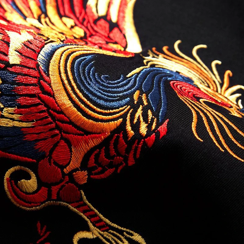 Lyprerazy Chinese Style Embroidered Colourful Phoenix Short-Sleeved T-Shirt Summer Loose Cotton Top Tees