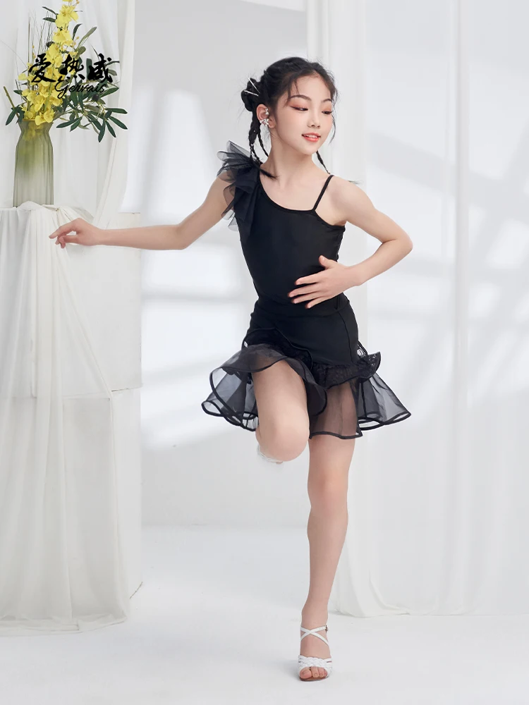 Irls Latin Dance Dress Children Competition Ballroom Dancewear for Perfromance Black Samba Salsa Tango Vestidos Practice Costume