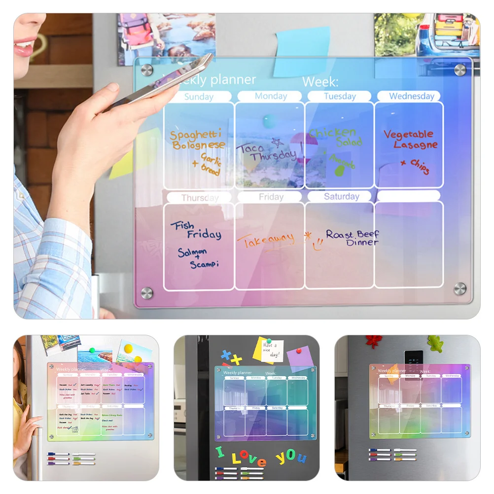 

1 Set Acrylic Weekly Planner Dry Erase Magnetic Fridge For Schedule Organizer Portable Writing Board For Desk Wall