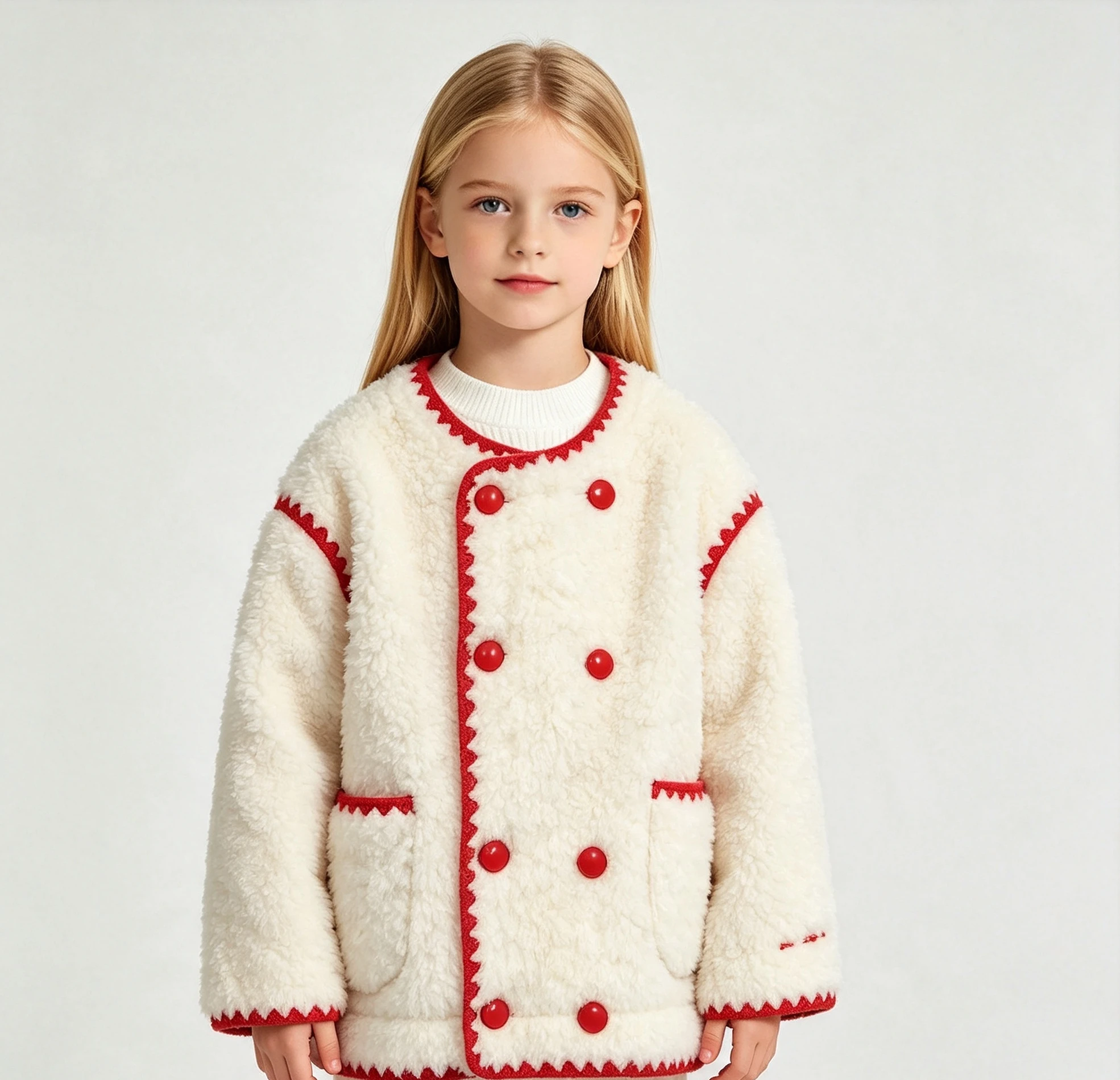 Mädchenmantel 2026 Herbst Winter Koreanischer Mädchenmantel mit Kontrastfarben, Roter Samt, Doppelreihig, Dicker Weißer Pelzmantel – Detail 3