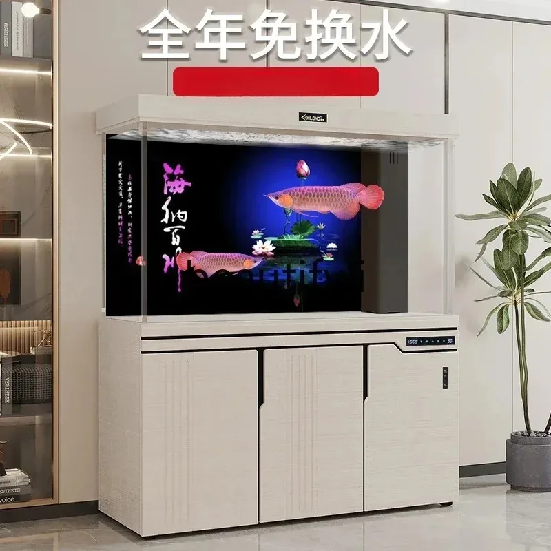 

Fish tank ultra-white glass medium and large filter aquarium water-free bottom filter lazy fish tank H