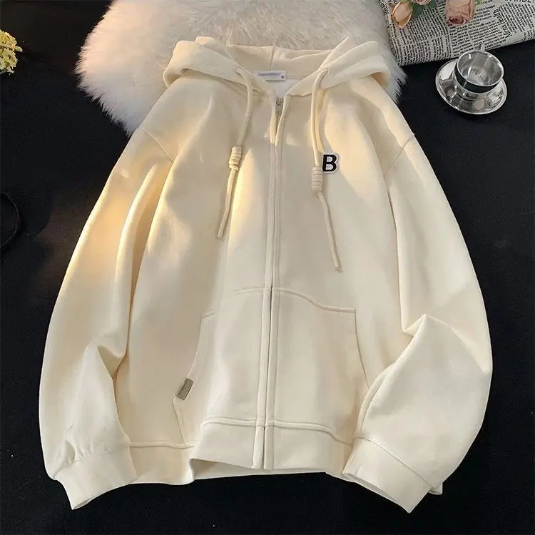 Hooide Woman Cardigan Y2k Sweater Female Spring And Autumn New American Couple Loose Zipper Female Korean Aesthetic