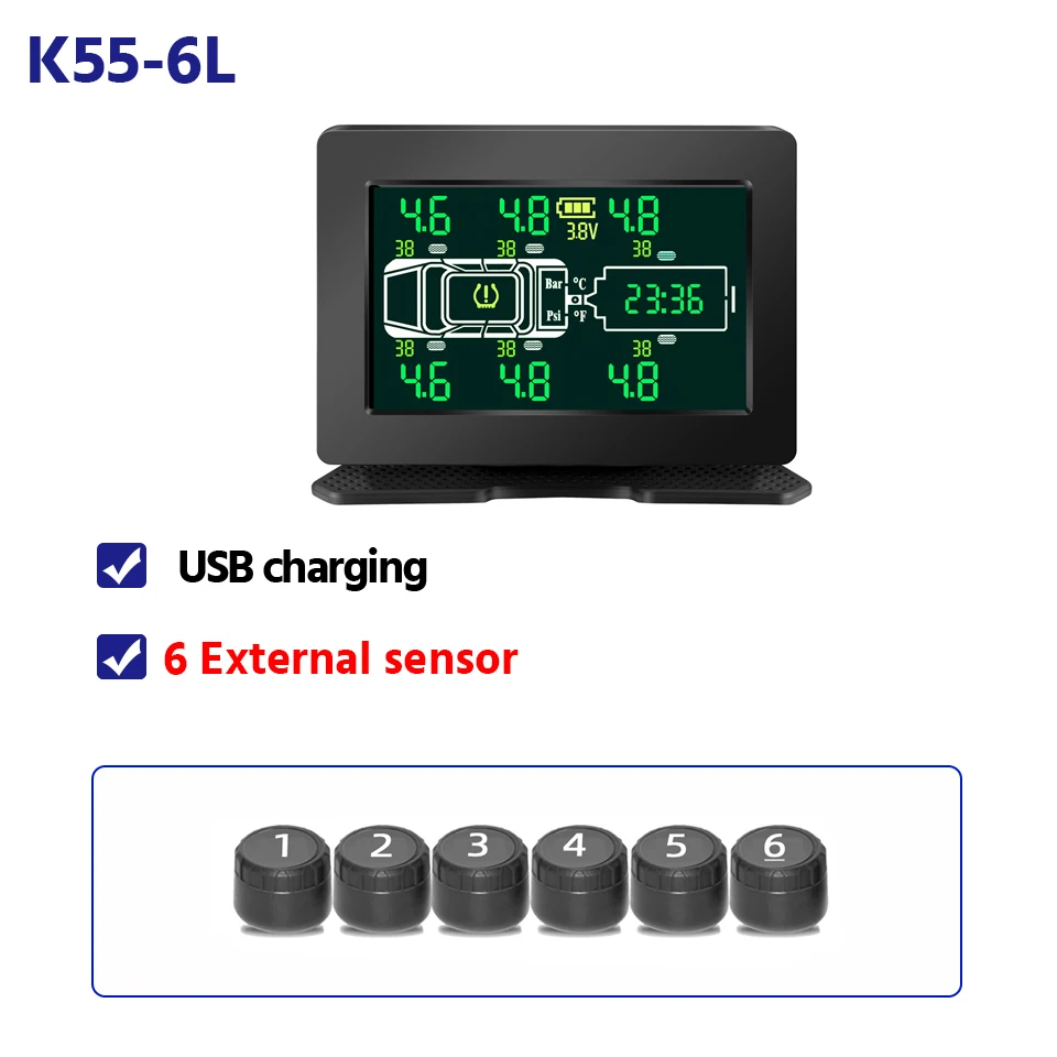 Vrachtwagen Auto Bandenspanningscontrolesysteem Solar TPMS 6/8 Interne en Externe Sensoren LCD Display Banden Alarm Monitor Auto Tester