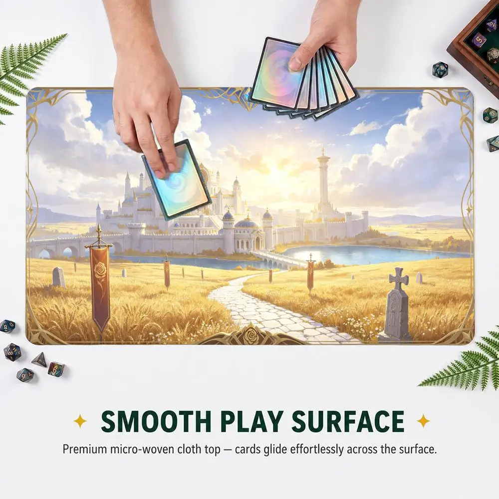 Bright Fantasy Golden Castle Wheat Field Lake TCG Play mat With Game Zones Large Anti‑Slip Desk mat For Card Game Mouse pad