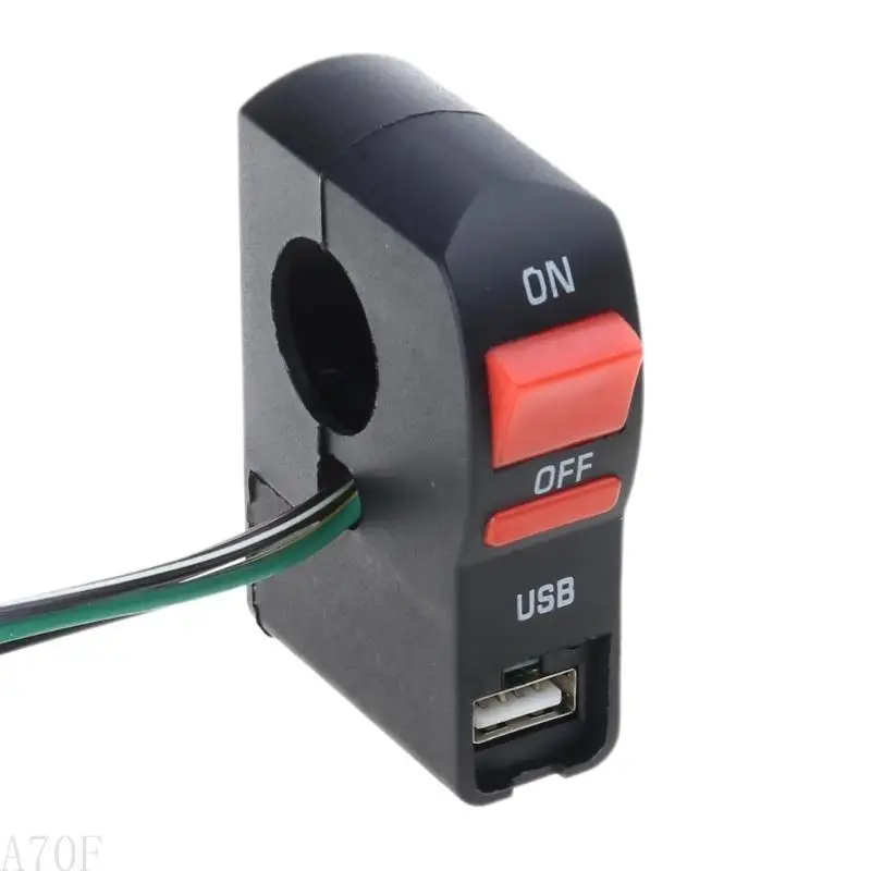 

A70F Motorcycle Light Switch On Off Start Button With USB 7/8" 22MM