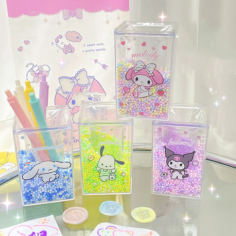 Sanrio Pen Holder My Melody Kuromi Cinnamoroll Brush Storage Container Desk Organizer Multifunctional Storage Office Stationery