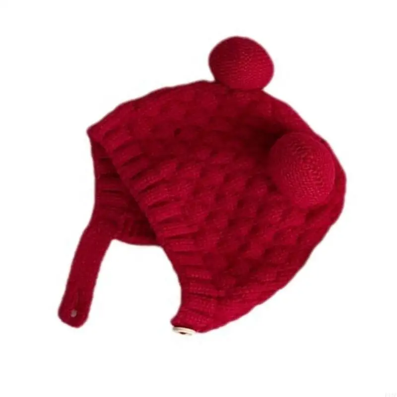 

F19F Toddler Soft Knit Hat with Earflaps and Pom Warm Knitting Bonnet Caps