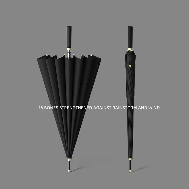 

22 inch 16 bone straight rod umbrella with color handle Japanese double person simple handle men women storm resistant umbrella