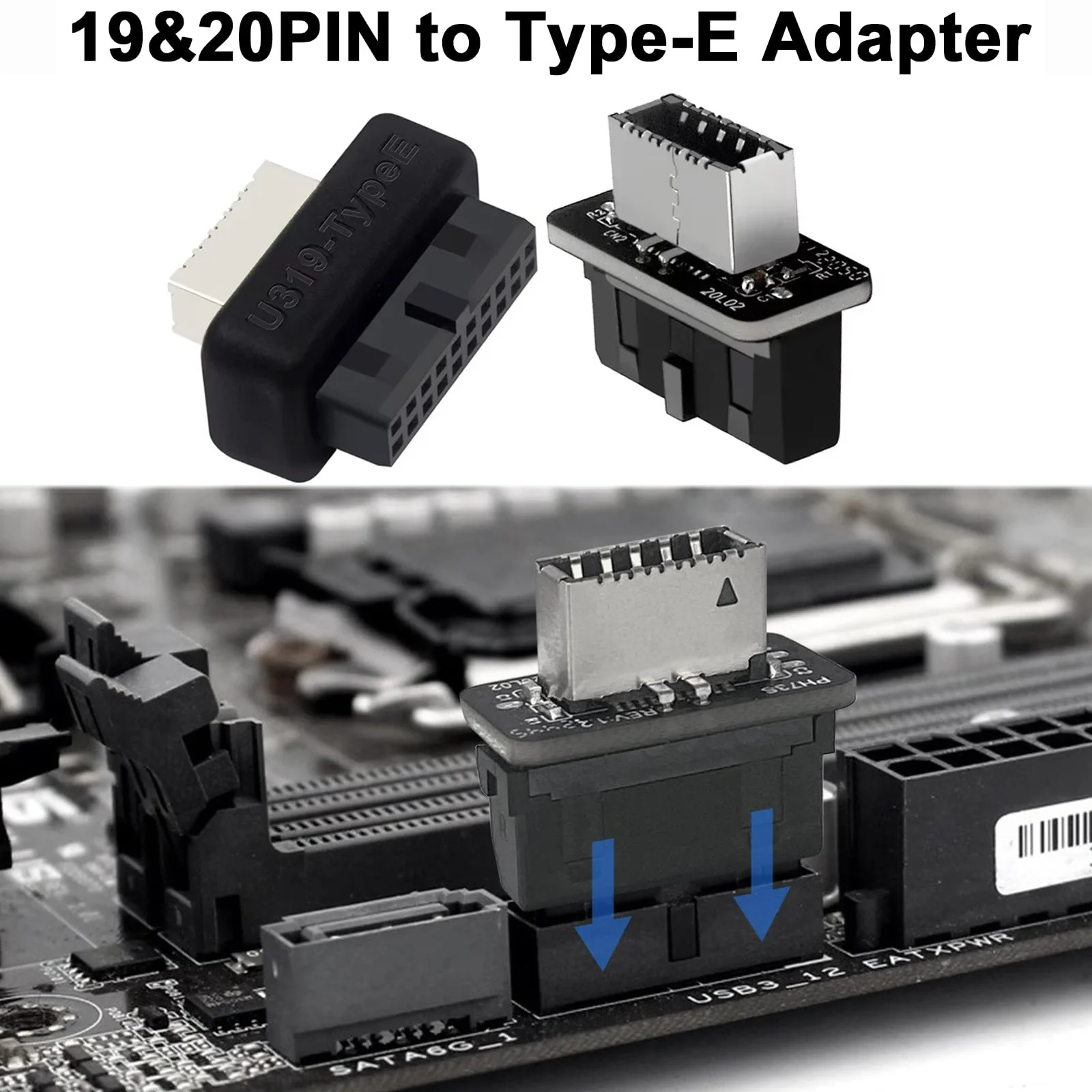 

USB Front Panel Adapter 19/20Pin Internal Connector for PC Motherboard to USB 3.1/3.2 Type-C Front Socket Key-A Type-E Header